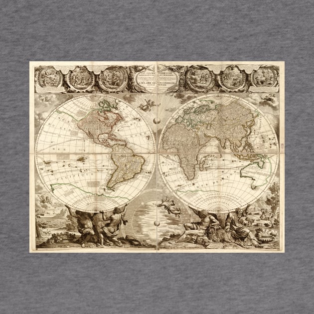 Vintage Map of the World (1708) by Bravuramedia